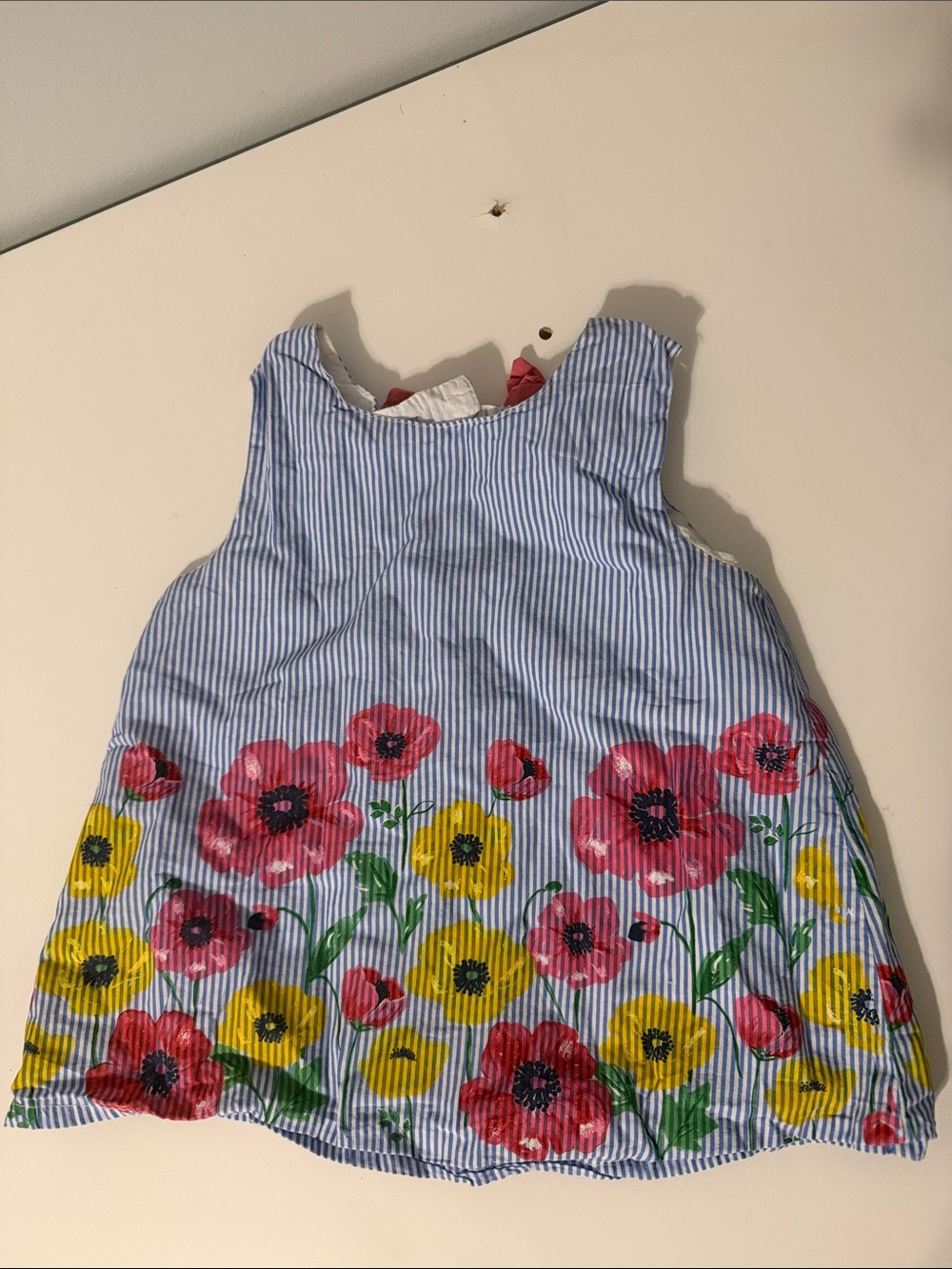 Little Me Blue Striped Dress with Pink & Yellow Floral Border